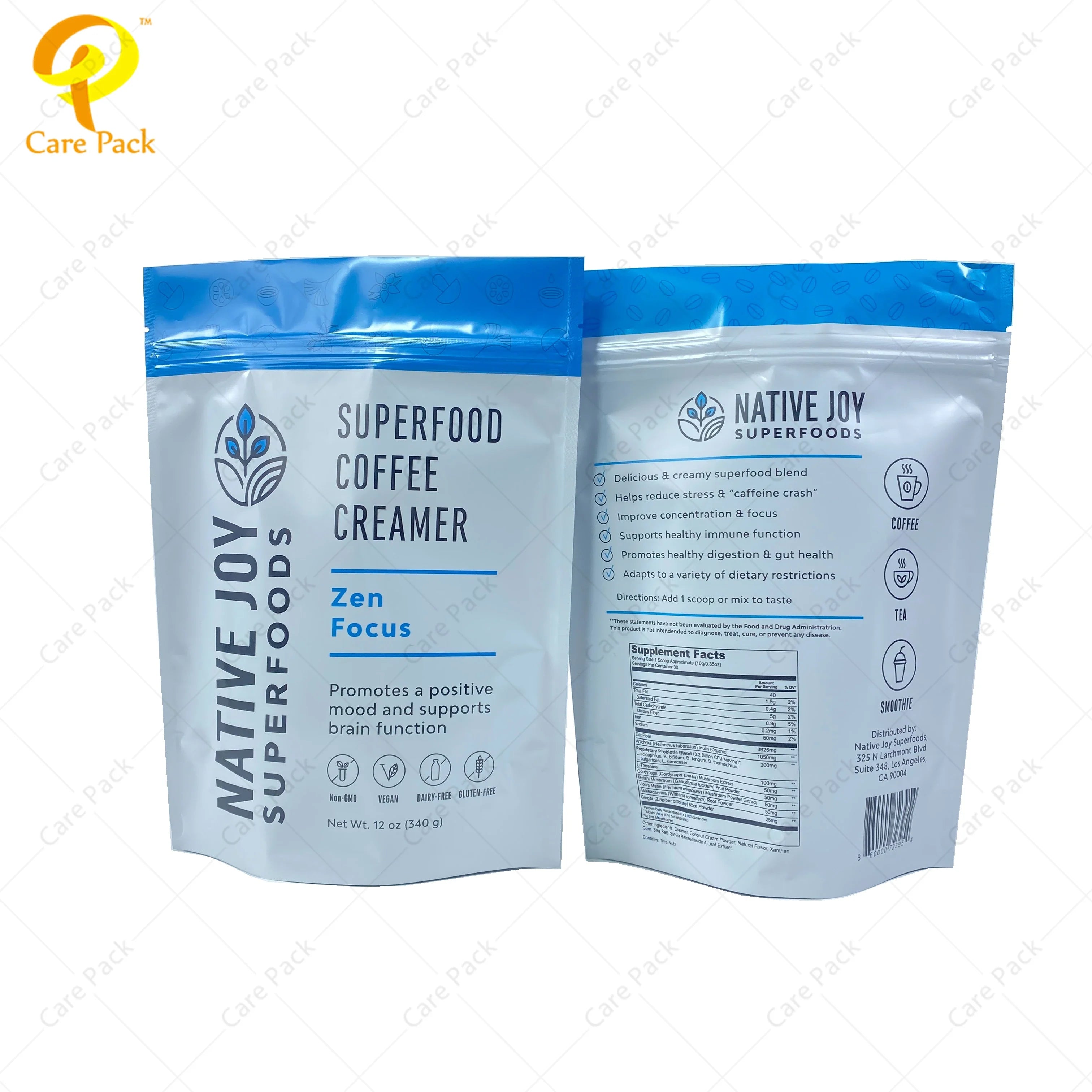 Whey Protein Powder Bag Food Grade 500g Matcha Cacao Protein Powder Zip Lock Stand up Pouch Food Packing Bags