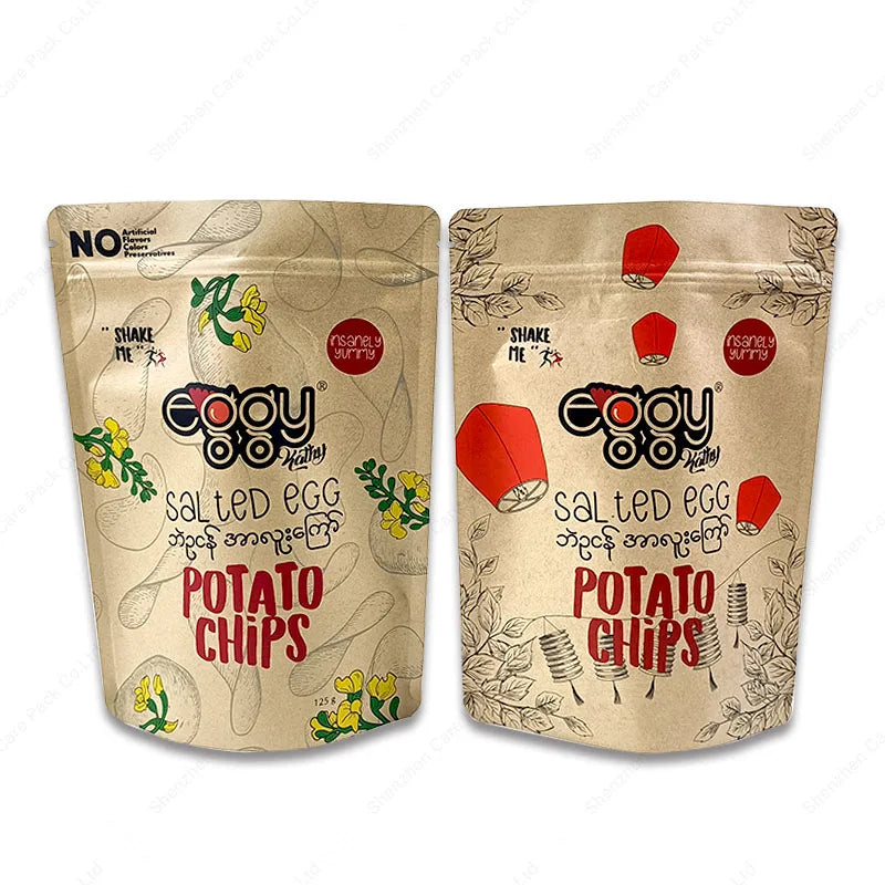 Wholesale Luxury Brown Kraft Paper Bags Heat Sealable Doypack Bolsas for Dry Food Zipper Closure with Ribbon Accessory