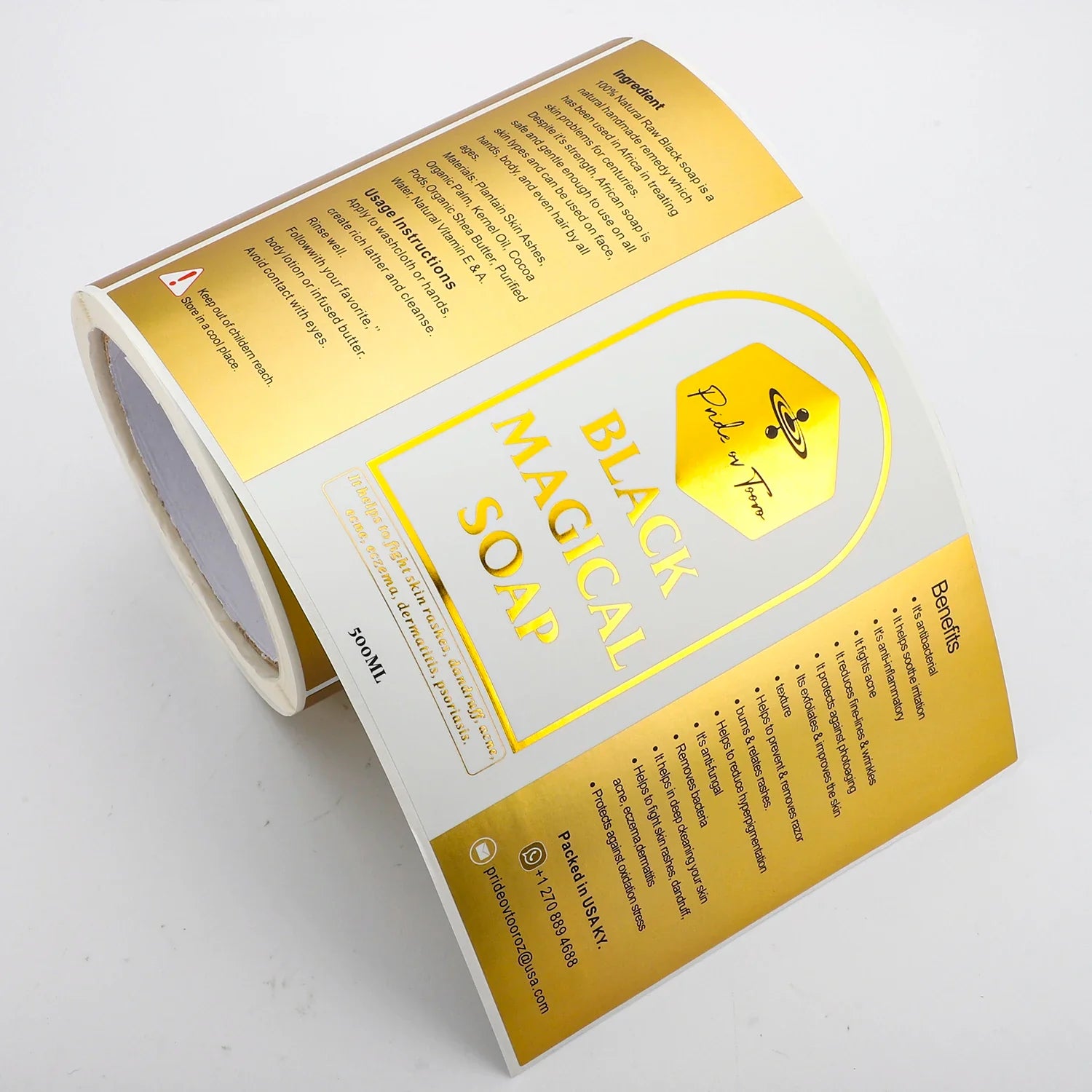 Custom Cosmetics Label Metallic Gold Foil Logo Sticker Men Skincare Shampoo Bottle Cream Jar Digital Printing Packaging Labels