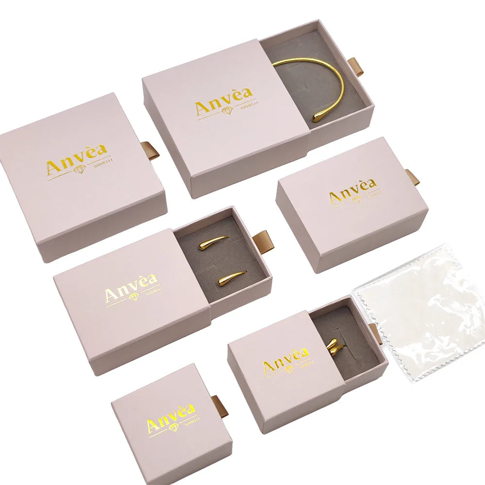 Custom Small Jewellery Paper Cardboard Ring Drawer Packaging Jewelry Box and Bag With Logo Printed