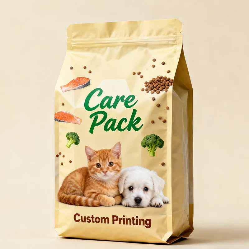 Customized 5lb 20lb 40lb Food Grade Animal Ziplock Square Plastic Flat Bottom Pet Treat Food Packaging Pouch