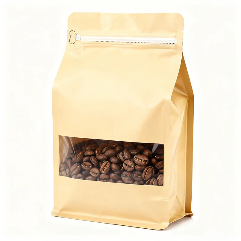 Kraft Paper Coffee Bags With Sustainable 250g 500g 1KG Dried Flat Bottom Doypack PLA Craft Pouches for Tea