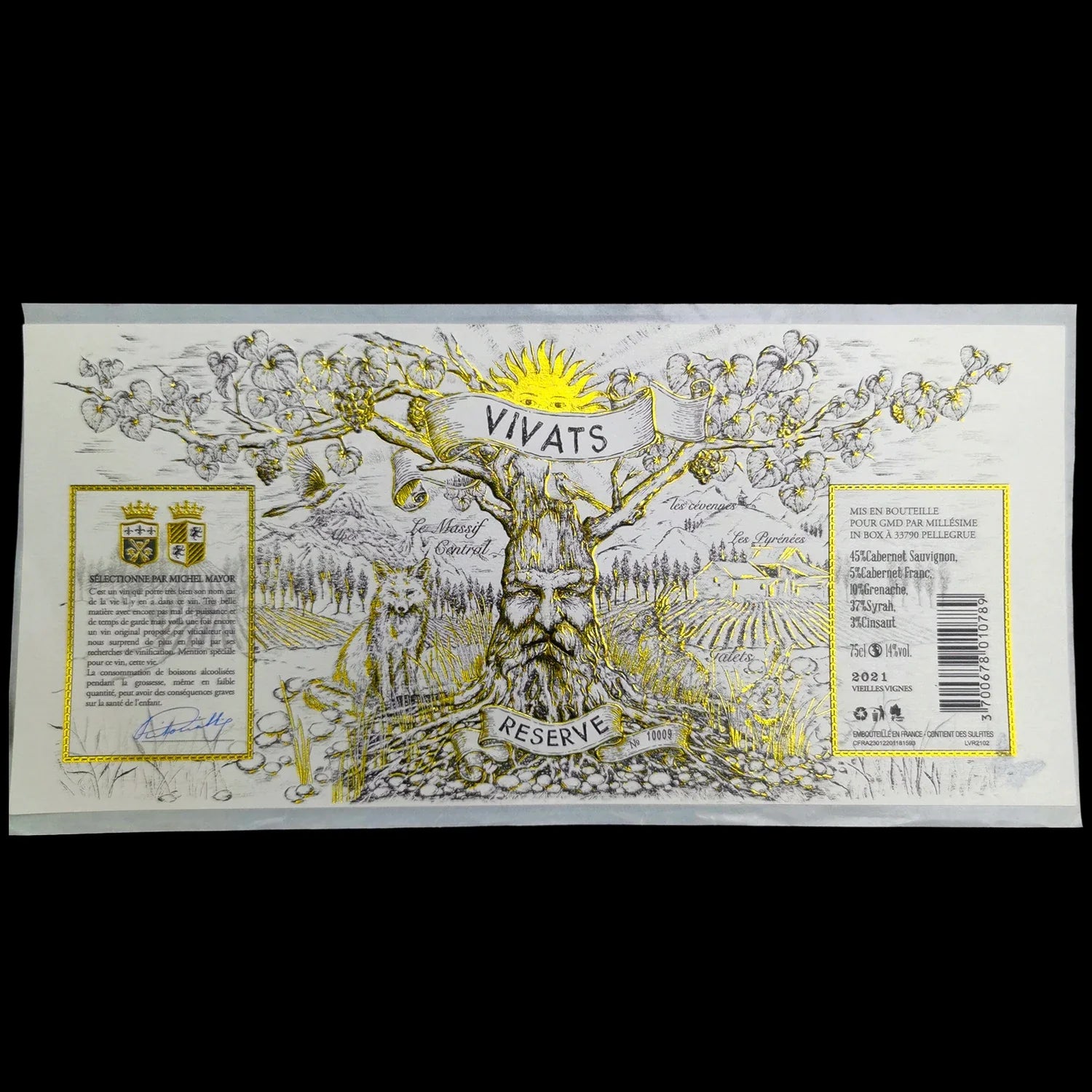 Custom Luxury Gold Foil Stamping Embossed Recycled Textured Paper Sticker Uv Spot Logo Printing Wine Label for Glass Bottle