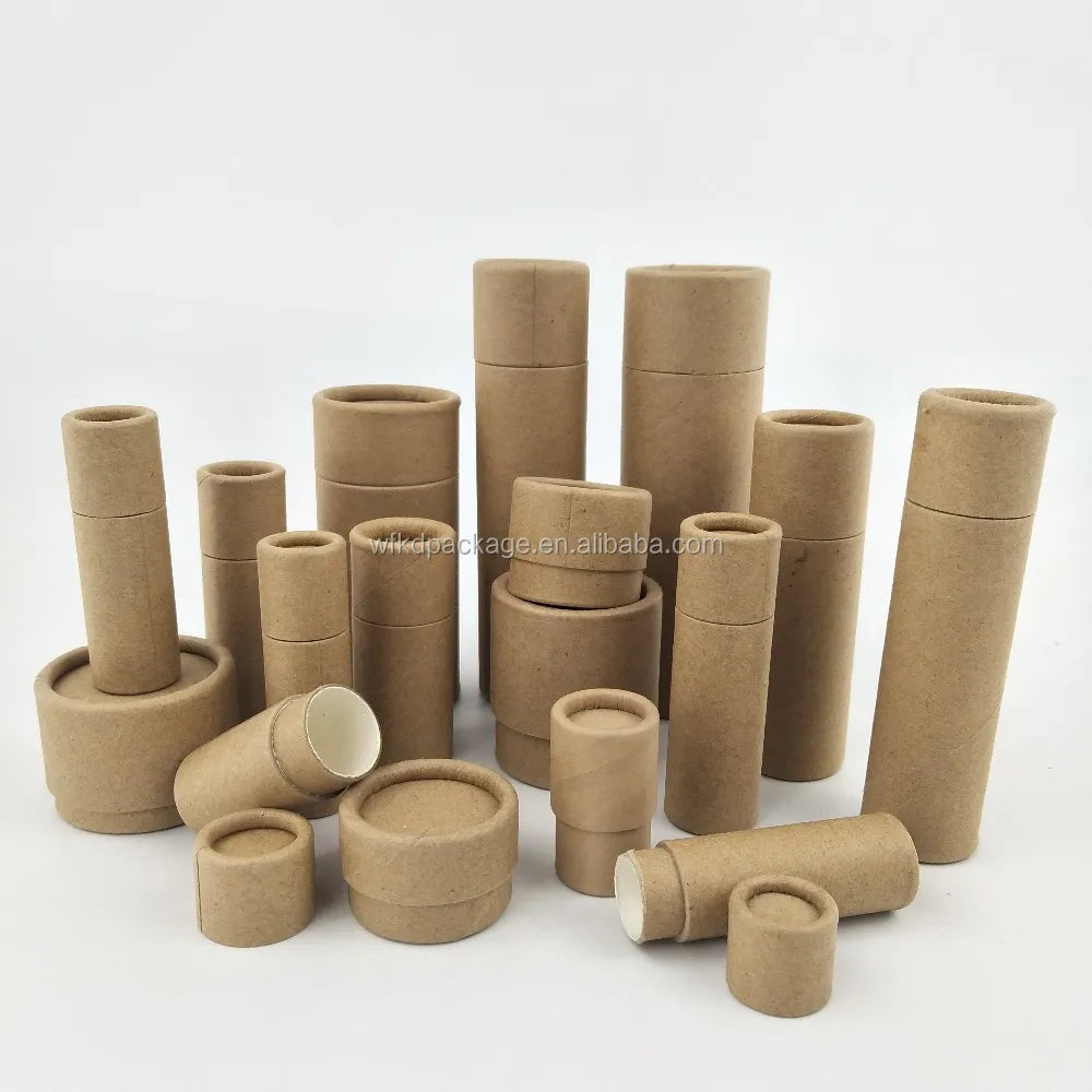 Biodegradable Kraft Cardboard Push up Lip Balm Lipstick Deodorant Tube Packaging Cosmetic Skincare Essence Milk Paper Tube