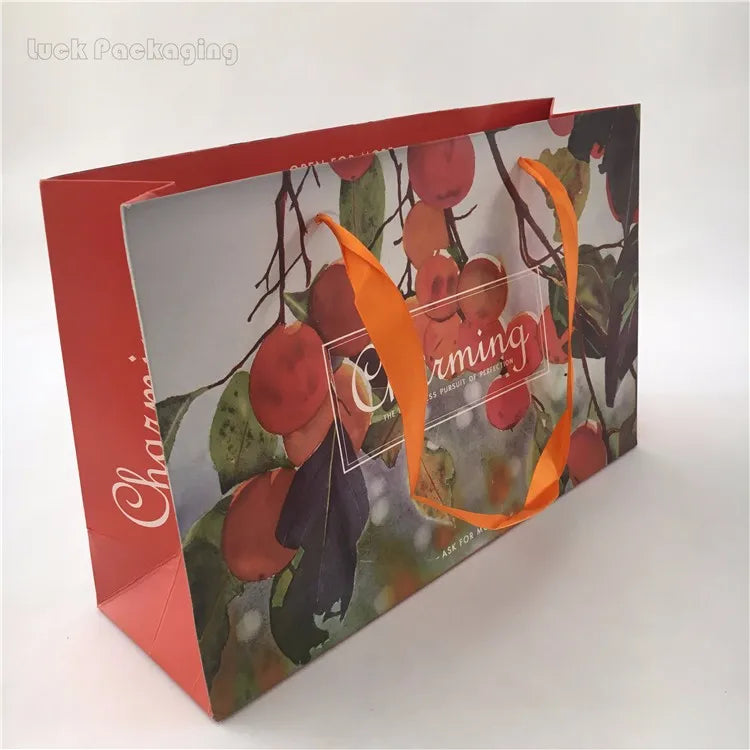 Custom Eco-friendly Luxury Sublimation Stand up Shopping Packaging Gift Party pink Paper Bag with logo