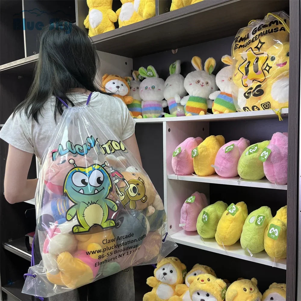 OEM/ODM Customized Toy Doll Transparent Drawstring Backpack Wholesale Clear Plastic Drawstring Backpack for Claw Stuffed Animal