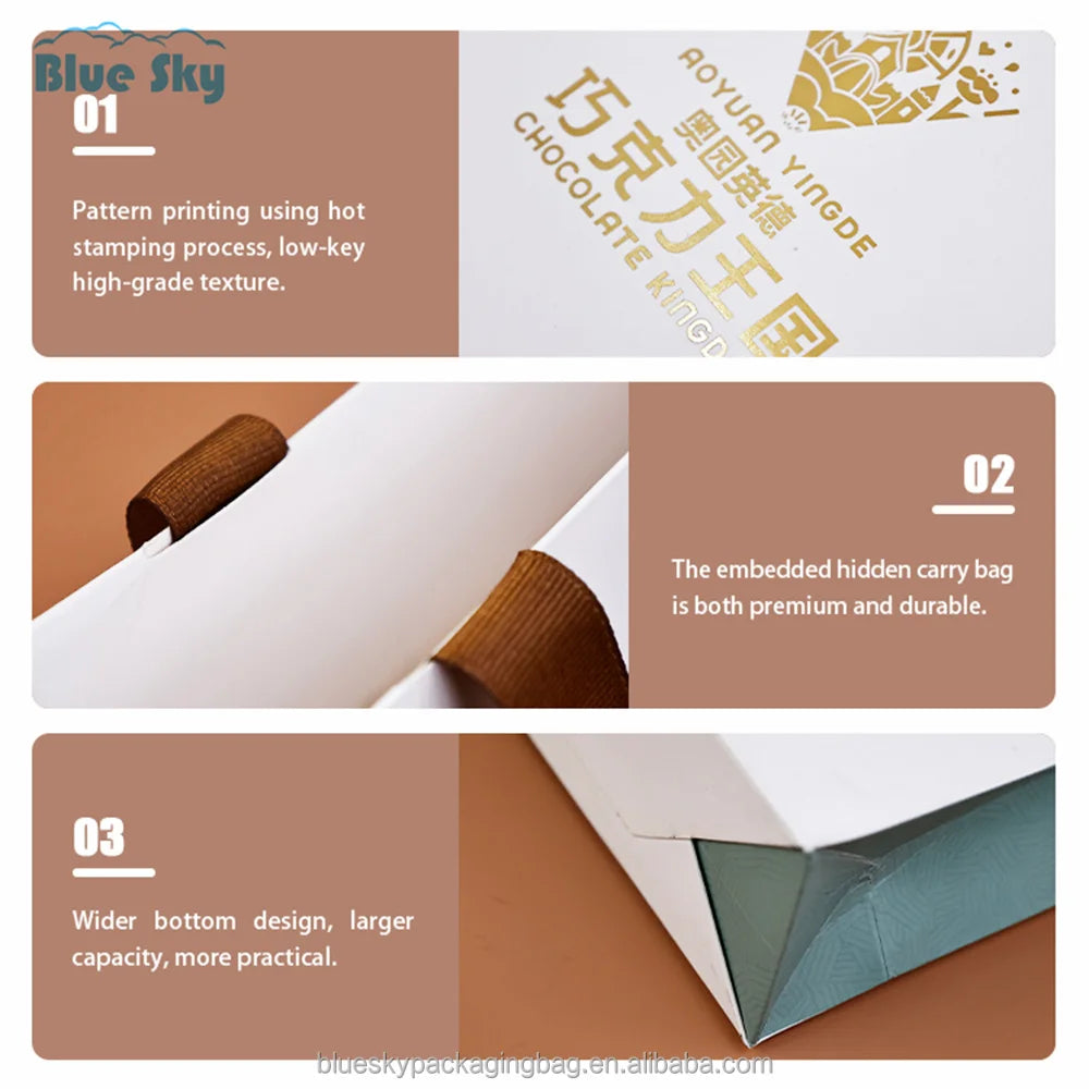 Luxury Custom Printed Paper Handbags with Ribbon Handles - Premium Coating Paper Bag for Brand Gift Packaging