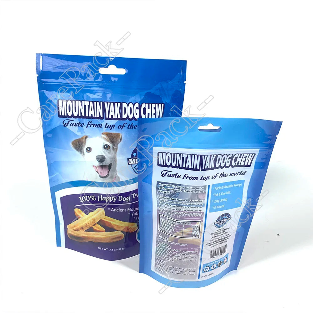Custom Plastic Stand up Pouch Clear Transparent Pet Dog Cat Treat Chew Snack Food Packaging Zipper Bag