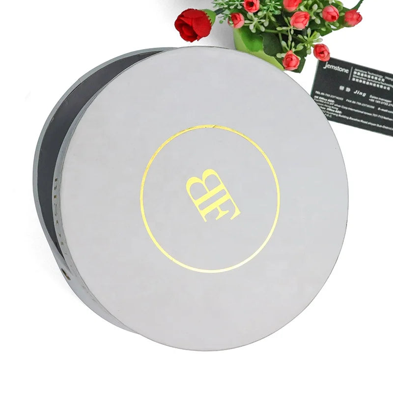 Cardboard  Gift Packaging Supplies Customized White Gold Foil  Art Craft Logo Wedding Flower Round Boxes