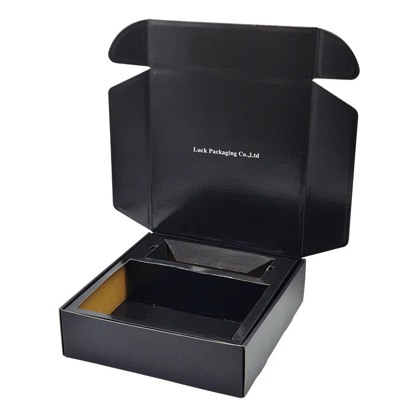 Customized Unique Anti-scratch Film Design Matte Black Shipping Packing Box Corrugated Paper Boxes With Paper Card Insert