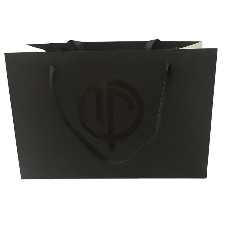 Brand Large UV Printing Gold Foil Hot Stamping Customized Logo Ribbon Handle Luxury Shopping Packaging Paper Bag for Clothes