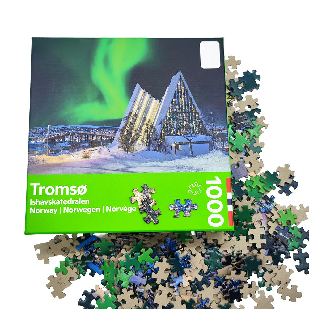 Personalized Custom Oem Norway Tromso Puzzle Game 1000 Pieces Aurora Landscape Paper Jigsaw Puzzles for Adult Kids