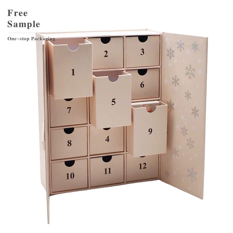 Custom Personalized Handmade 12/24 Days Christmas Packaging Gift Box Luxury Empty Blank Advent Calendar Box With Logo