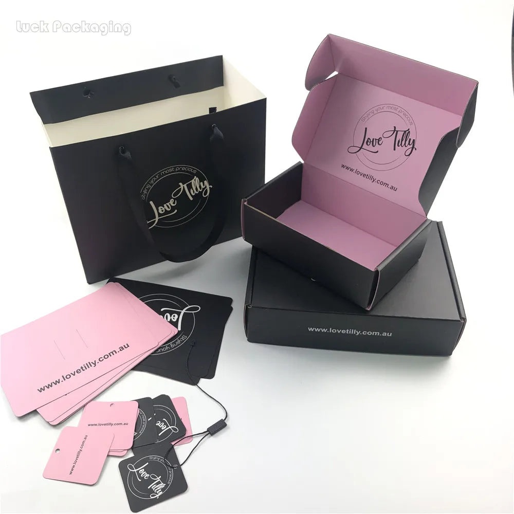 TEST  Wholesale High Quality Custom Size Corrugated Cardboard Box Black and Pink Cosmetic Set Postal Mailing Box for Cosmetic