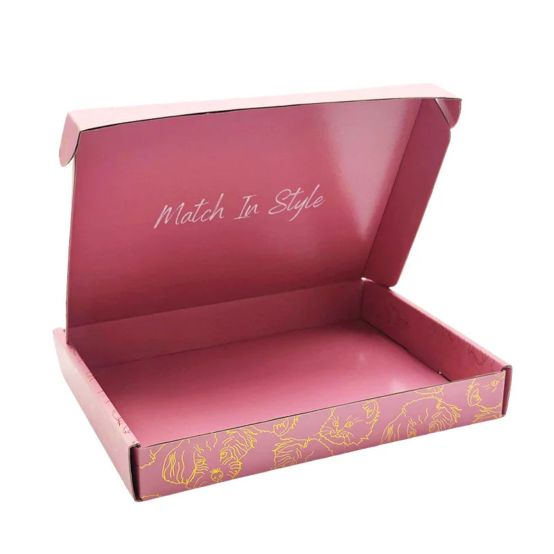 Custom Luxury Clothing Recycled Emballage Carton Gold Foil Logo Full Printing Box Postal Shipping Packaging Pink Paper Boxes