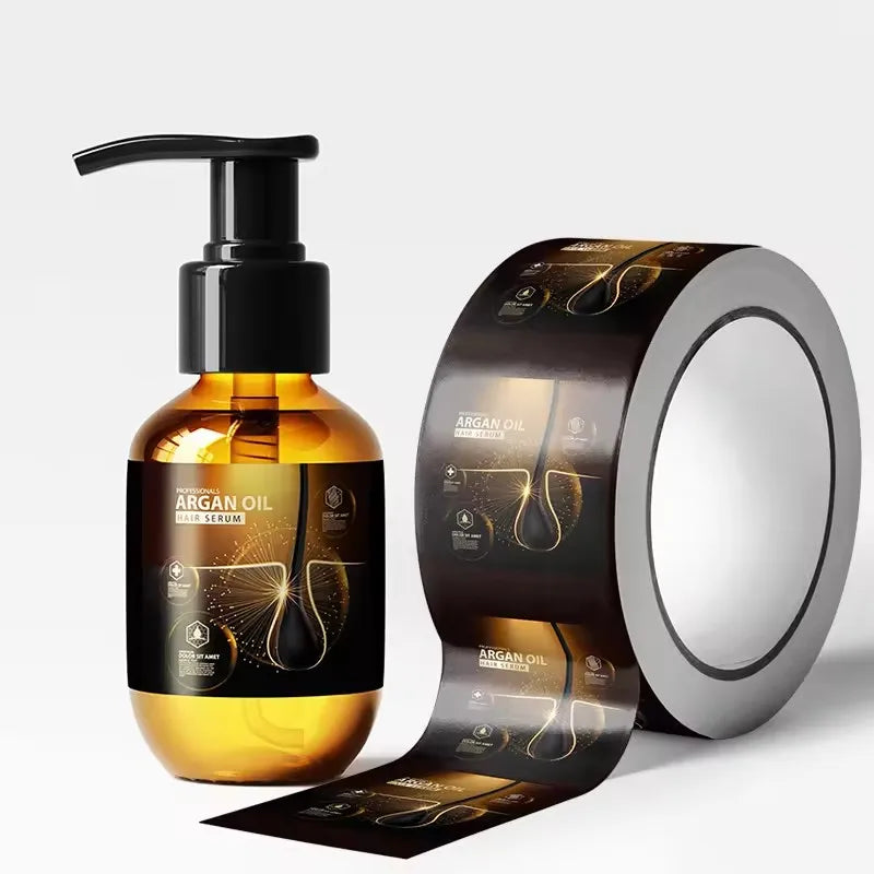 Custom Recyclable Waterproof Logo Cosmetics Vinyl Label Gold Foil Shampoo Stickers Roll Printing Packaging Labels for Bottles