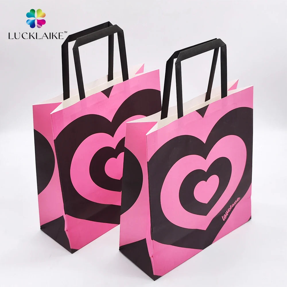 Customized Branded White Craft Sacs En Papier Gift Packaging Bolsas De Papel Shopping Paper Bags with logo Ribbon Handle