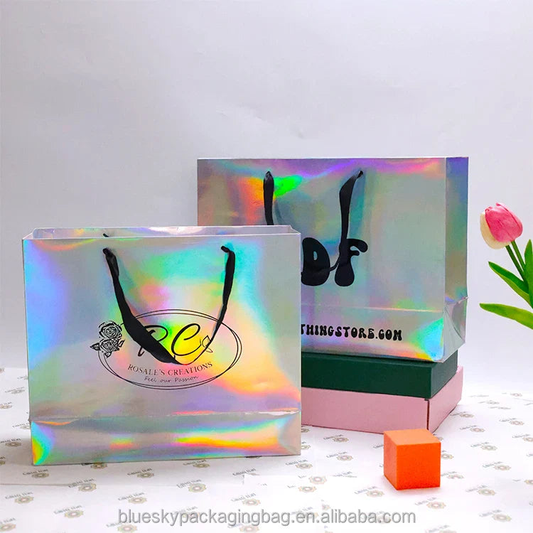 Luxury Laser Paper Gift Bag with Custom Logo Glossy Surface Ideal Paper Bag for Jewelry Cosmetics Gifts Packaging Paper Bags