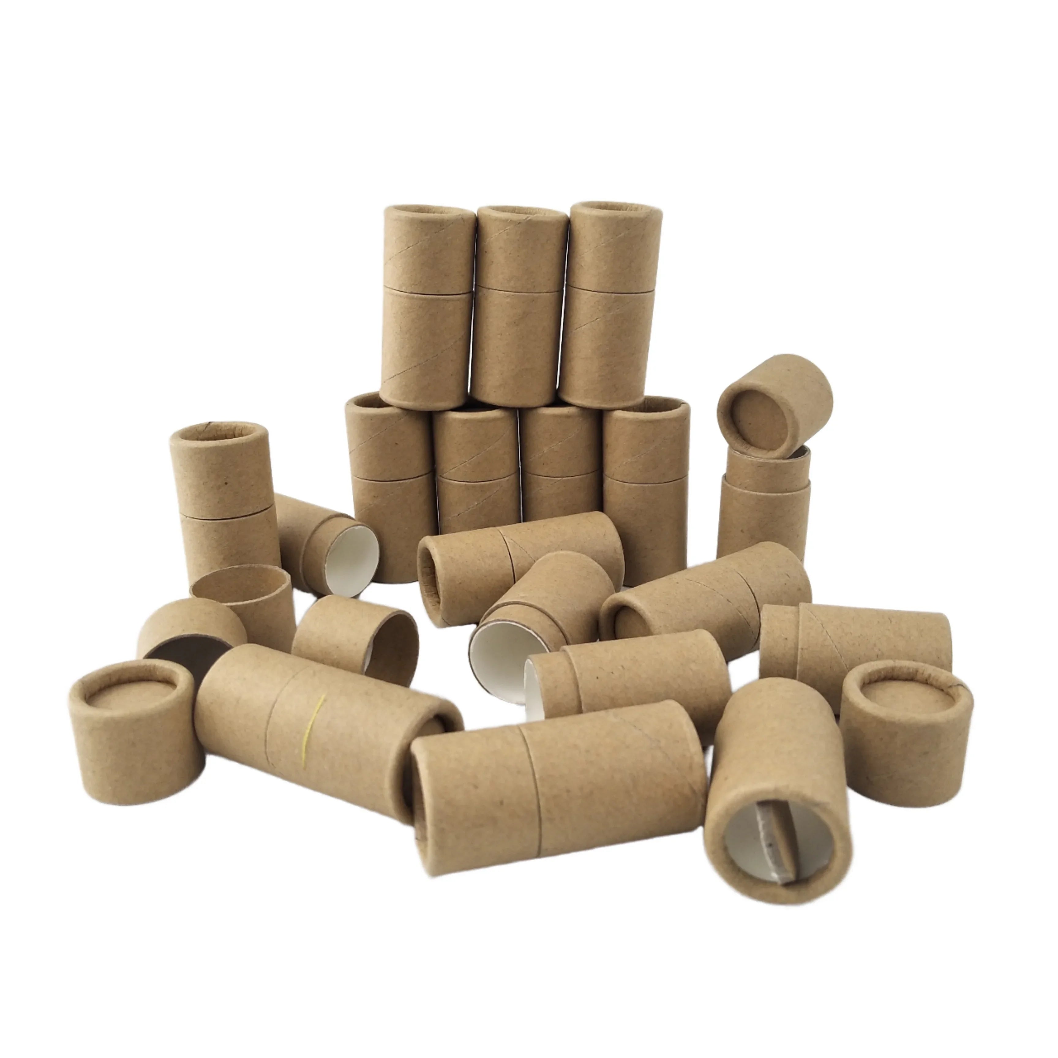 Printed Bio-degradable Brown Kraft Cardboard Cosmetic Lipstick Deodorant Tube Push up Paper Tube Packaging for Lip Balm
