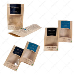 Zipper Closure Resealable Recyclable Doypack Thickened Compostable Kraft Packaging Bag with Clear Windows for Storing Sugar