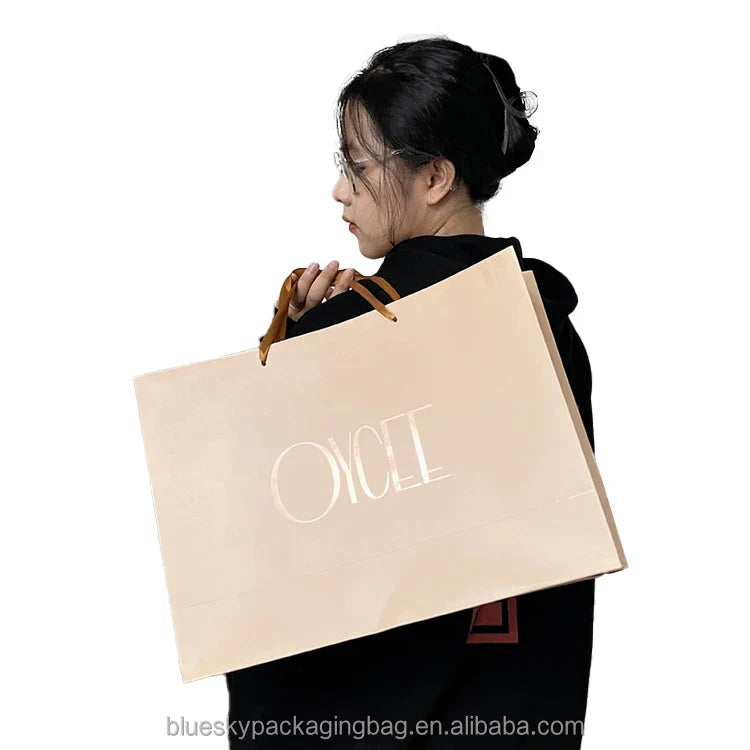 Eco-Friendly Art Paper Handheld Bags with Handles - Custom Logo Printing Paper Bag for Gifts, Shopping, Retail Stores,Jewelry