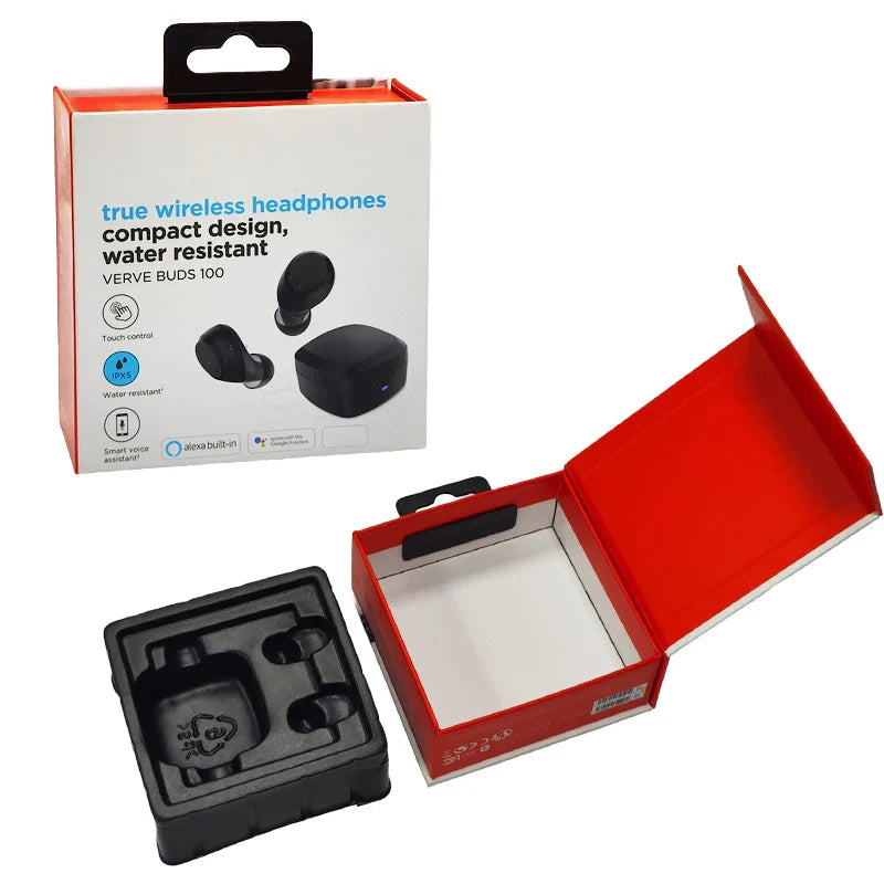 Custom Printed Rigid Cardboard Rigid Flip Paper Boxes Packing Electronic Wireless Earphone Magnetic Closure Blue Packaging Box