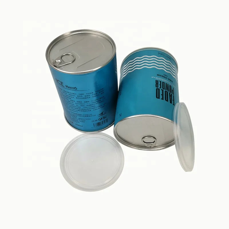 Tighter Seal Metal Lid Cylinder Square Aluminum Lid Easy Pull Tube Paper Cans for Power