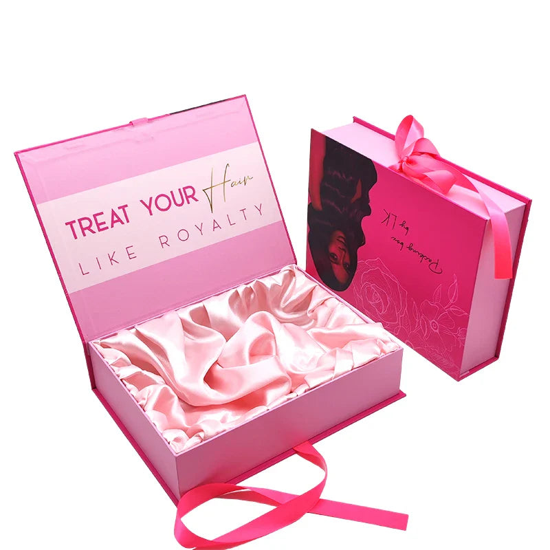 Customized logo Magnetic Hair Cardboard Packaging Boxes Braid Luxury Wig Boxes Custom logo Packaging with Satin