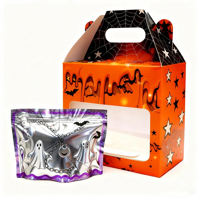 Empty 3.5g 7g 28g Die Cut Cutout Halloween Exotic Resealable Candy Gummy Mylar Bags and Box