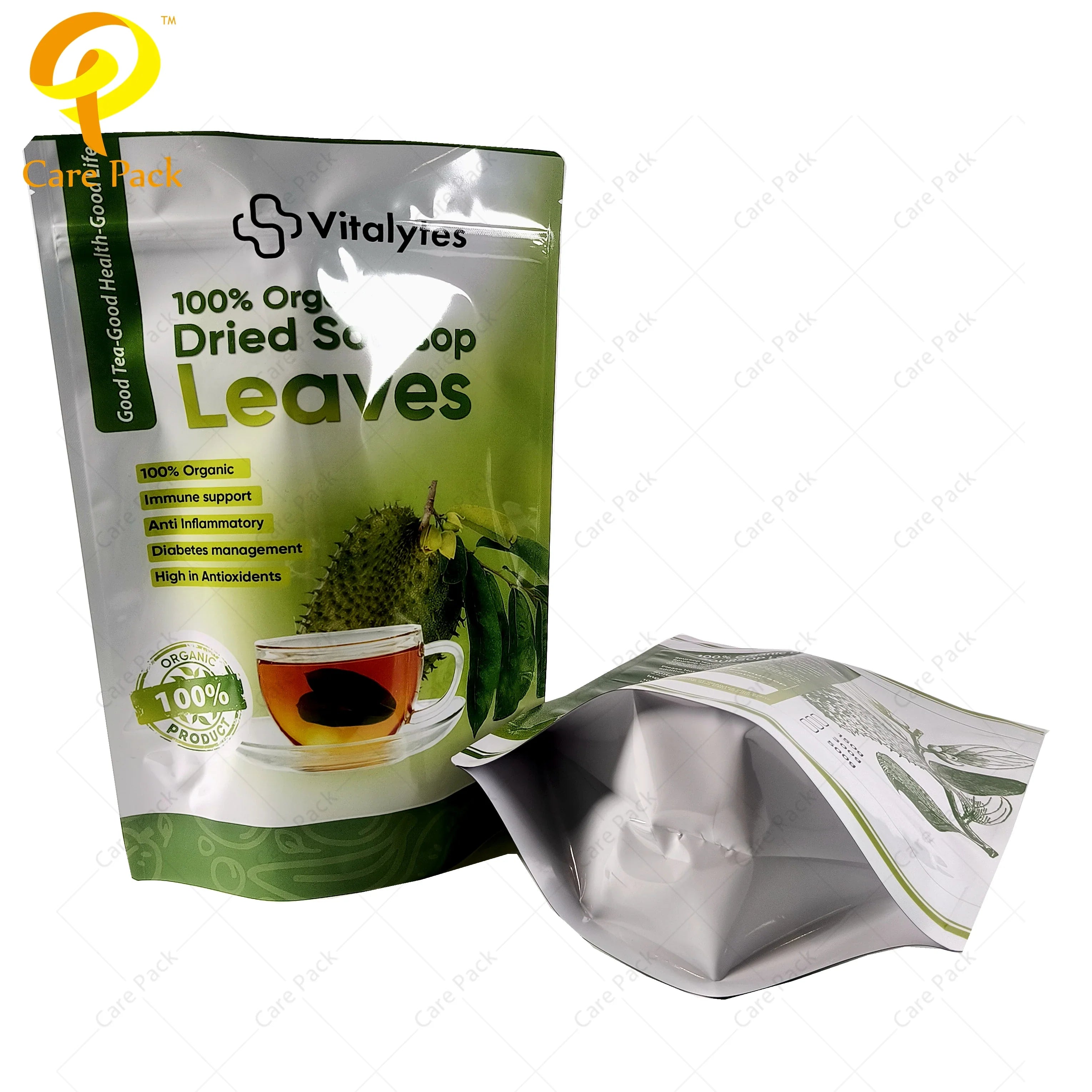 High Quality Stand up Pouch With Zipper for Tea Leaf Coffee Bean Powder Health Care Heat Seal Customize Flat Bag