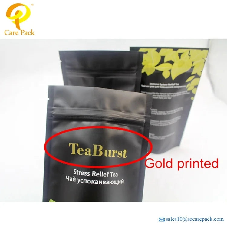 Custom Printed Matte Stand up Pouch Aluminum Foil Mylar Bag Tea Packaging Bag