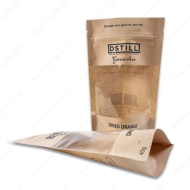 Nut Bag Packaging Compostable Tea Spices Doypack Stand-up Package Snack Recycle Kraft Dry Fruit Dried Nuts Pouches