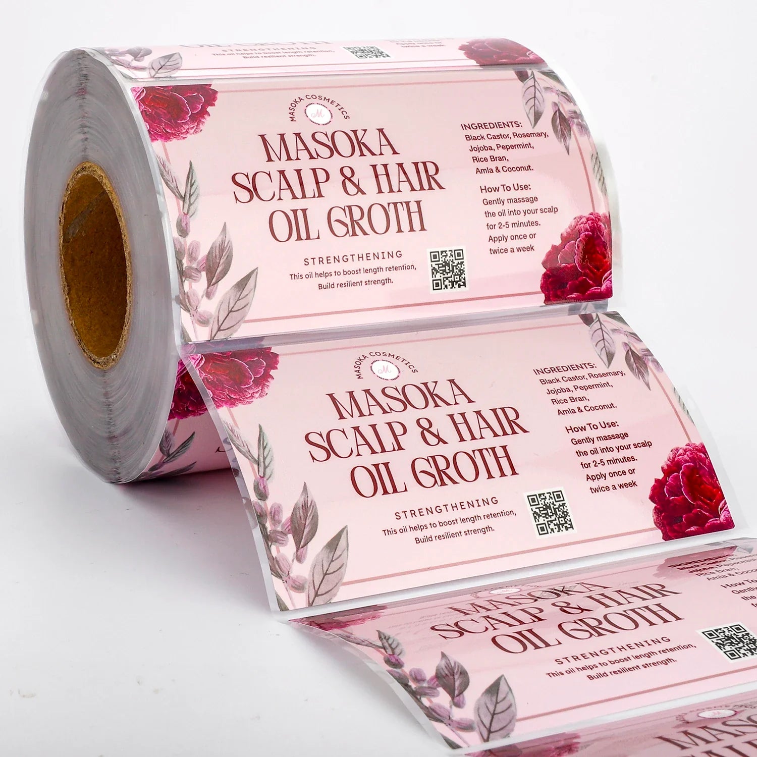 Customized Gold Foil Logo Printing Waterproof Adhesive Vinyl 100ml Hair Growth Oil Roll Sticker Labels for Hair Oil Bottles