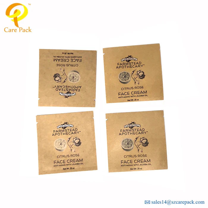 Custom Sample Small Empty Heat Small Kraft Paper 3 Side sealed Bag Aluminum Foil Sachet Bags for Coffee Tea Powder