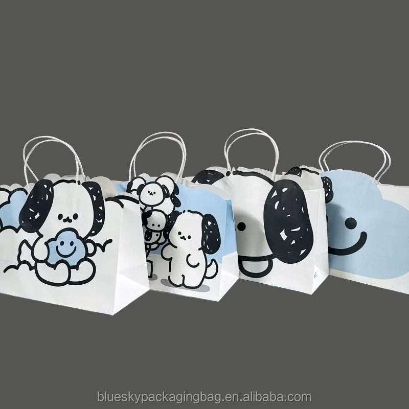 OEM/ODM Customized Cute Cartoon Paper Bag Logo Print Gift Shopping Bag with Handle White Kraft Paper Bags Thick Tote Bag
