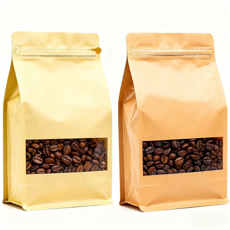 Kraft Paper Coffee Bags With Sustainable 250g 500g 1KG Dried Flat Bottom Doypack PLA Craft Pouches for Tea