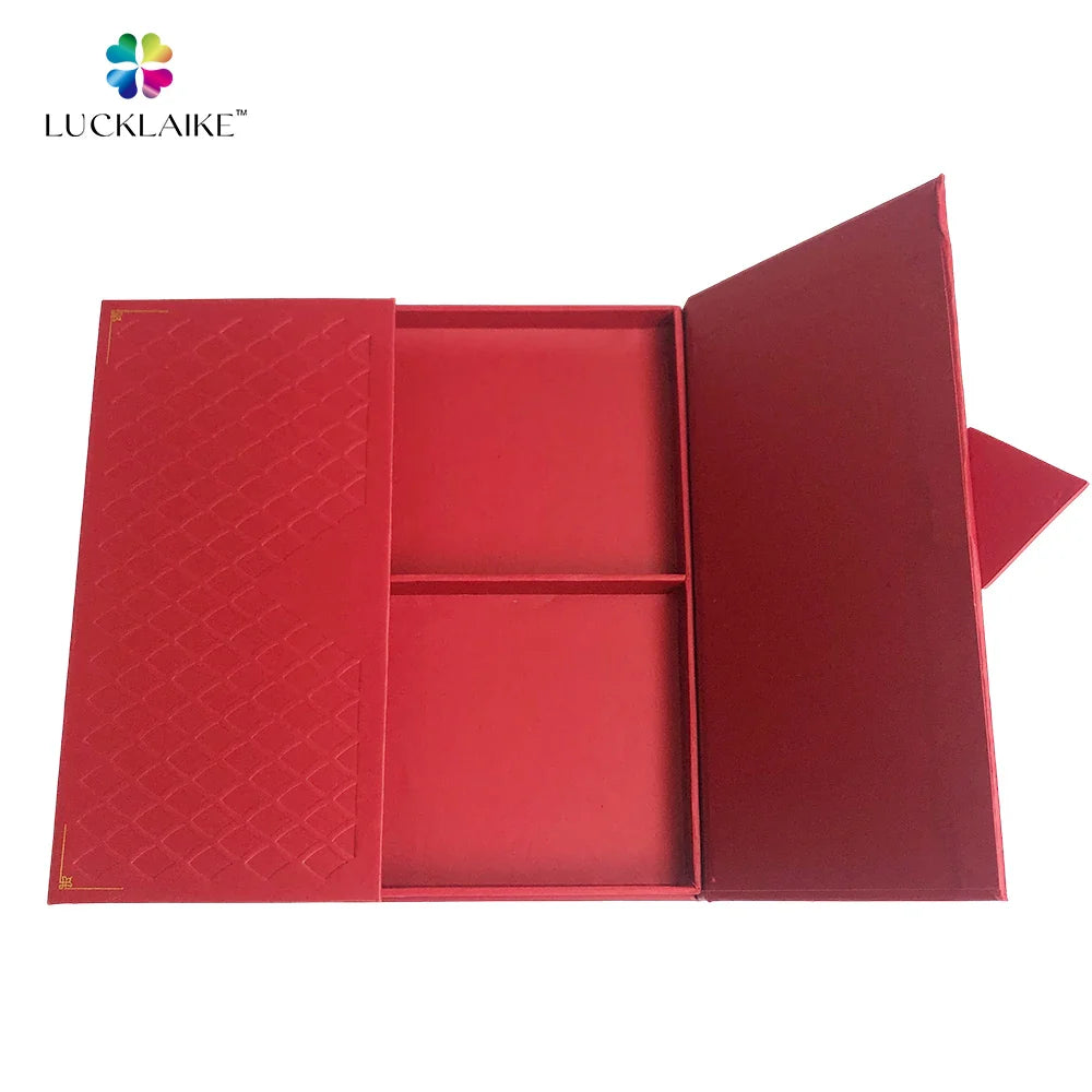 Luxury Custom Box Wedding Red Rigid Magnetic Close Double Door Opening Paper Gift Boxes Packaging with logo for Present