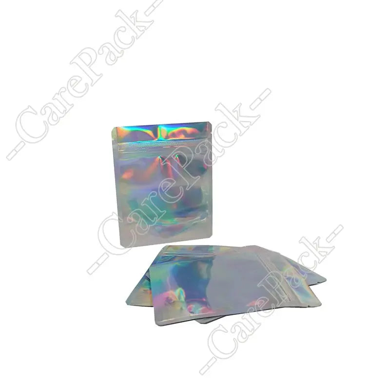 10x15 cm Rainbow Iridescent Hologram Stand-Up Ziplock Bags Smell Proof Food Storage Mylar with Mylar Zipper for Face Masks