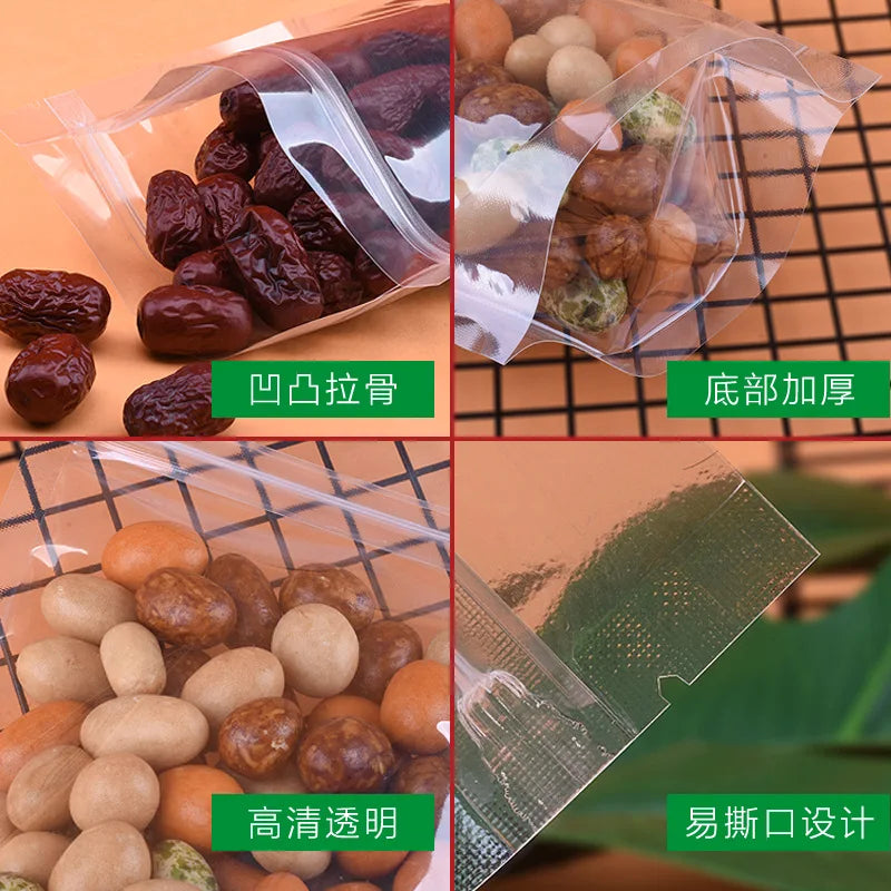 Transparent Clear Plastic Resealable ZipLock Bags Food Packing Stand up Pouches With Zipper and Tear Notch