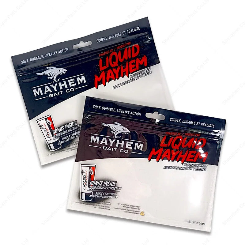 Custom Plastic Bait Resealable Fishing Lure Packaging Three Side Sealed Bag With Zipper Hook Packaging Pouch