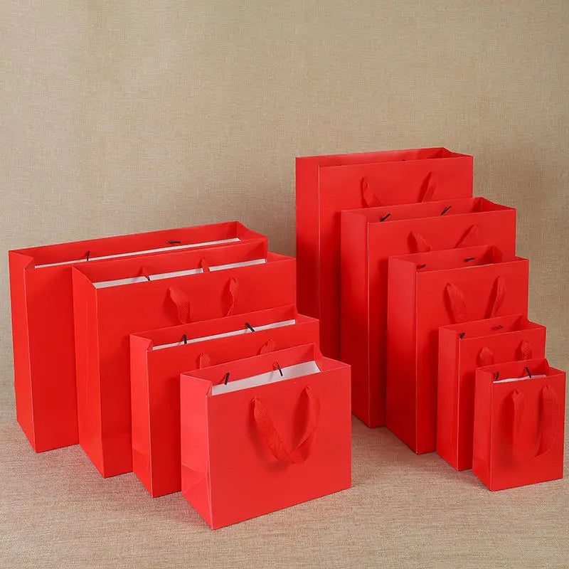 Christmas Gift Paper Handheld Bags with Santa Print - Red & Green Holiday-Themed Packaging Paper Bag with Handles