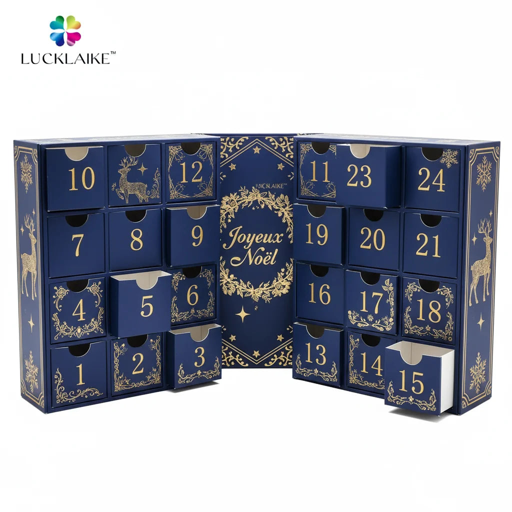 Custom 12 Days Cosmetic Makeup Jewelry Crystal Stone Eye Lashes Collection Box Christmas Countdown Advent Calendar Boxes