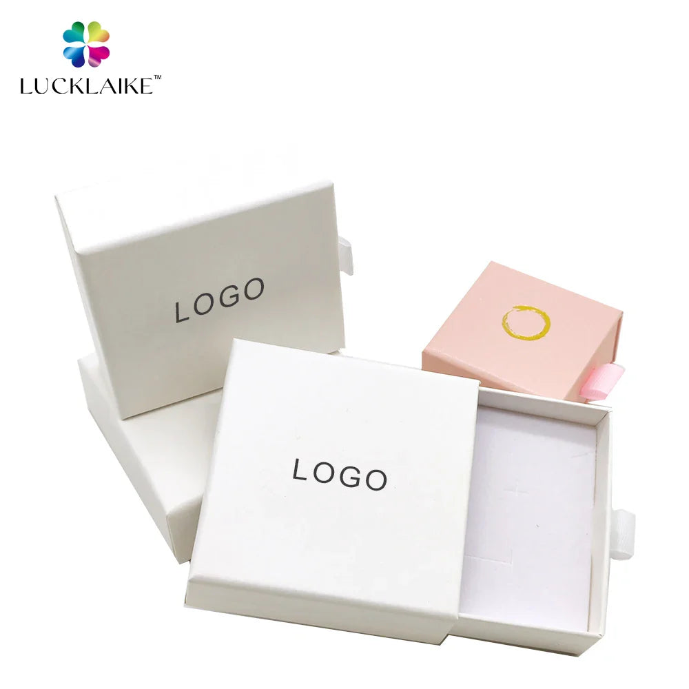 Luxury Personalized Handmade Mini Cardboard Drawer Embossed White Jewelry Ring Earrings Packaging Gift Boxes with logo