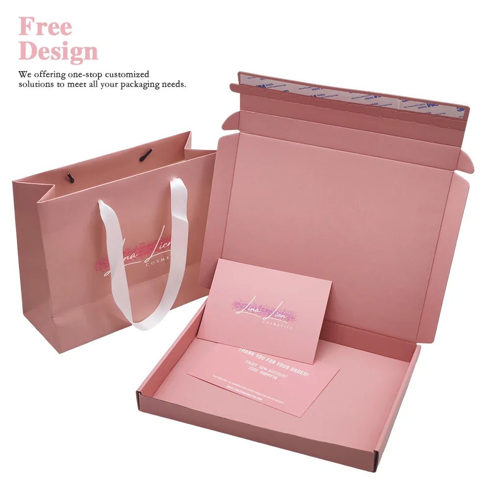 Customizable Recycled Portable Luxury Pink Cosmetic Perfume Postal Packing Paper Cardboard Packaging Boxes for Shipping