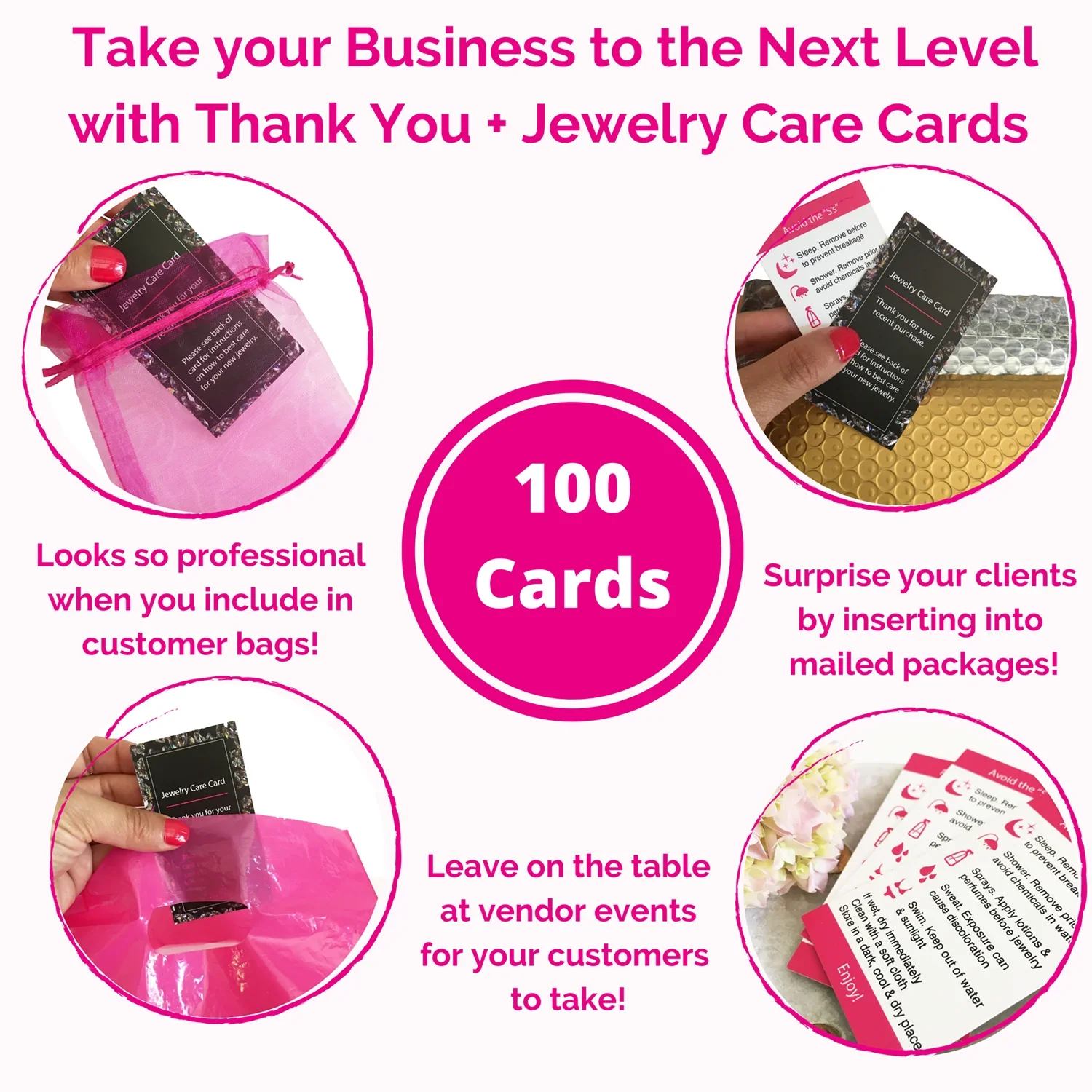 Professional Custom Printing Luxury Gold Foil White Black Paper Jewelry Care Instructions Card Thank You Card for Small Business