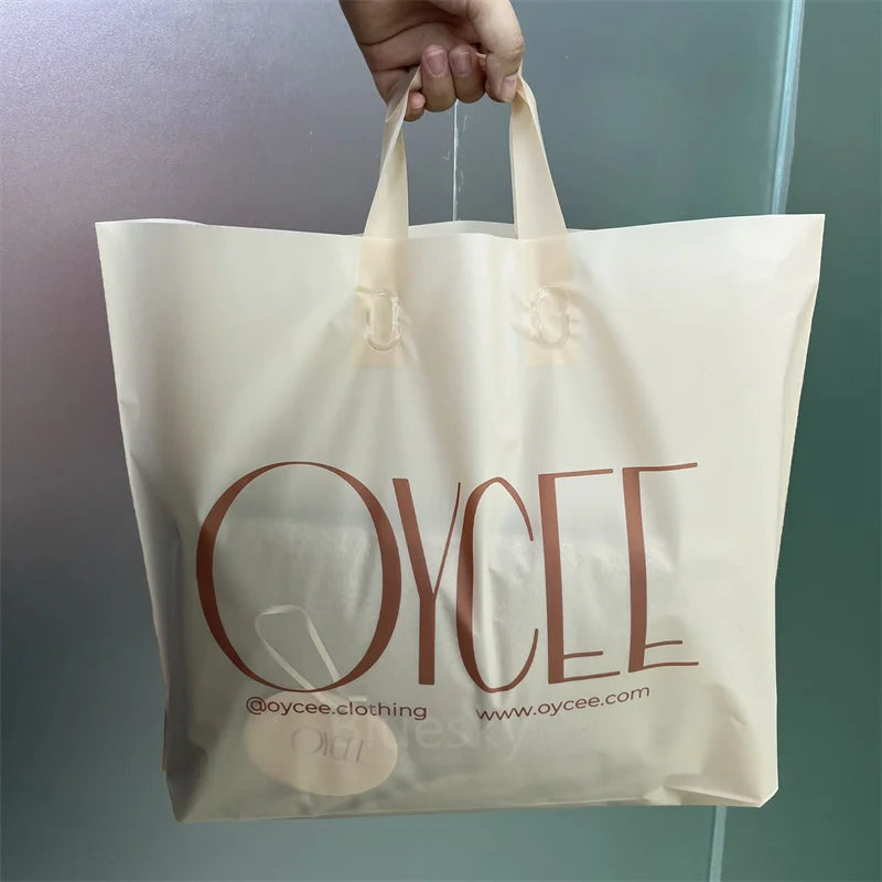 Custom Printed Plastic Tote Bags with Handles, Advertising Promotional Shopping Bags for Business, Events, or Gifts