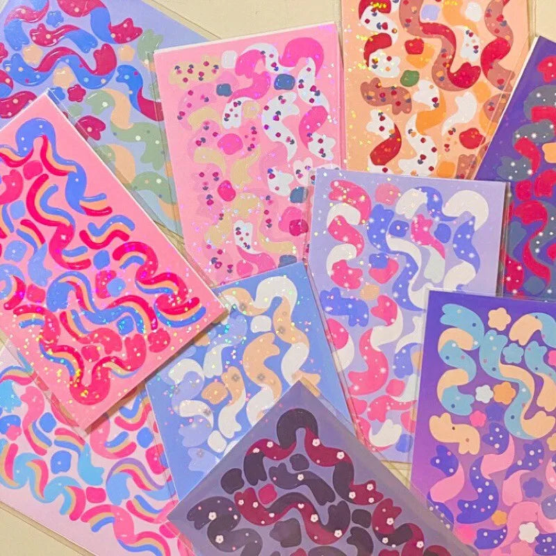 Manufacturer Custom Fancy Personalised Vinyl Hologram Rainbow Glitter Finished Kiss Cut Sticker Sheet