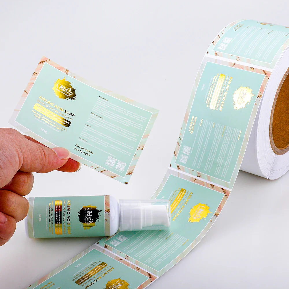 Waterproof Luxury Packaging Bottle Roll Labels for Food Cosmetic Custom Set Logo Adhesive Bottle Label Stickers and Box