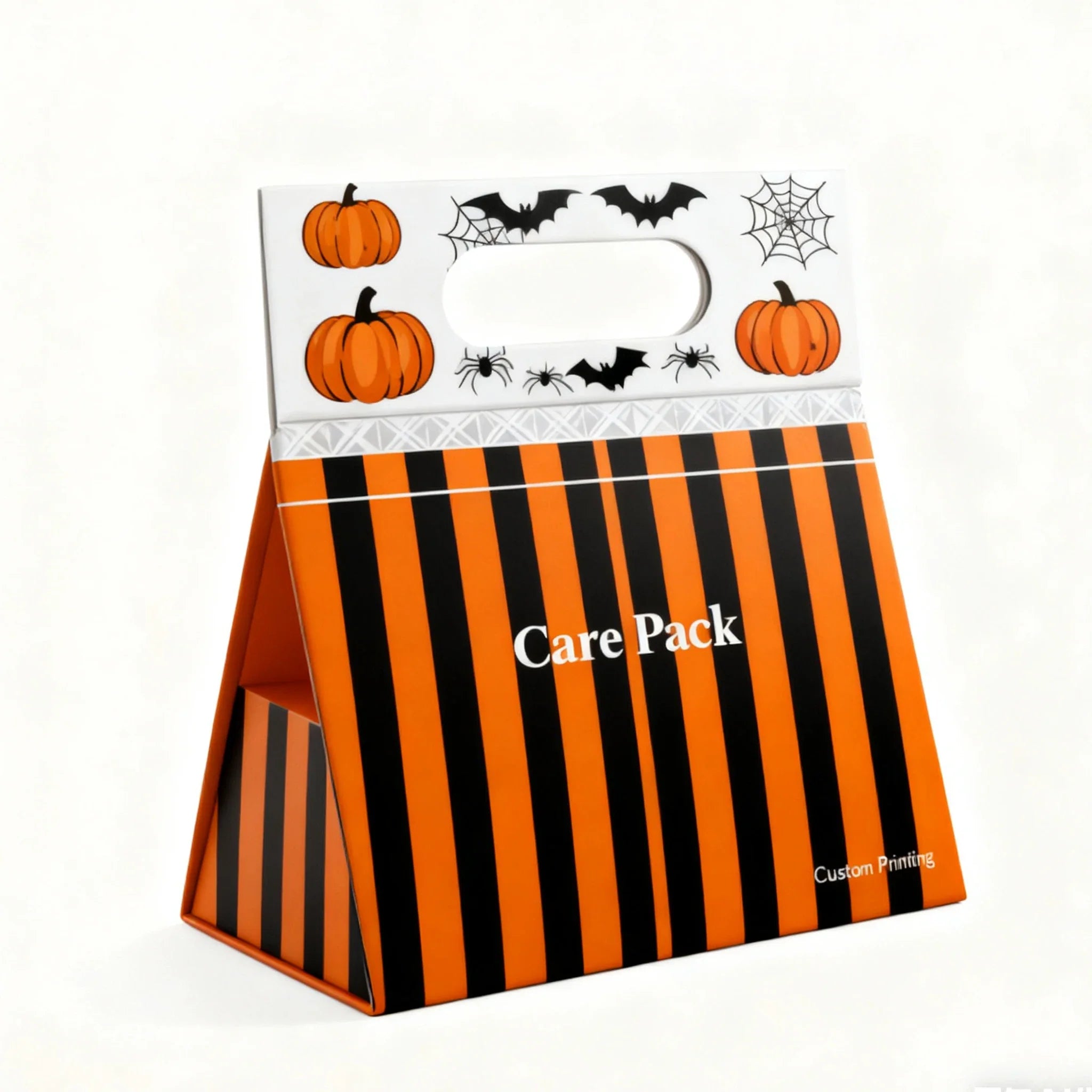 Personalized Halloween Textured Cardboard Handmade Foldable Collapsible Triangular Gift Perfume Box With Handle
