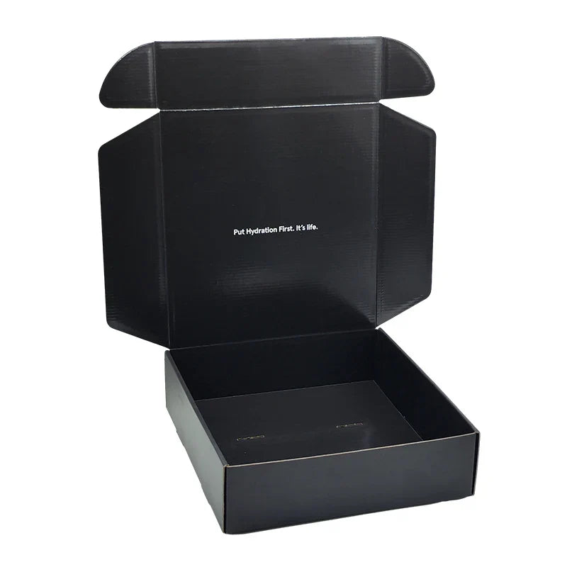 Customized Unique Anti-scratch Film Design Matte Black Shipping Packing Box Corrugated Paper Boxes With Paper Card Insert